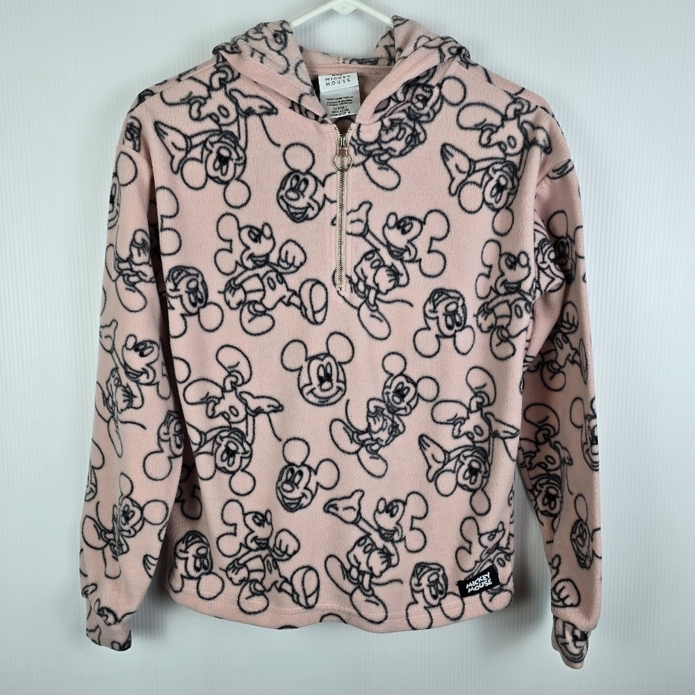 Disney Mickey Mouse Pink Character 1/4 Zip Hoodie Size XS Casual Cozy Fleece